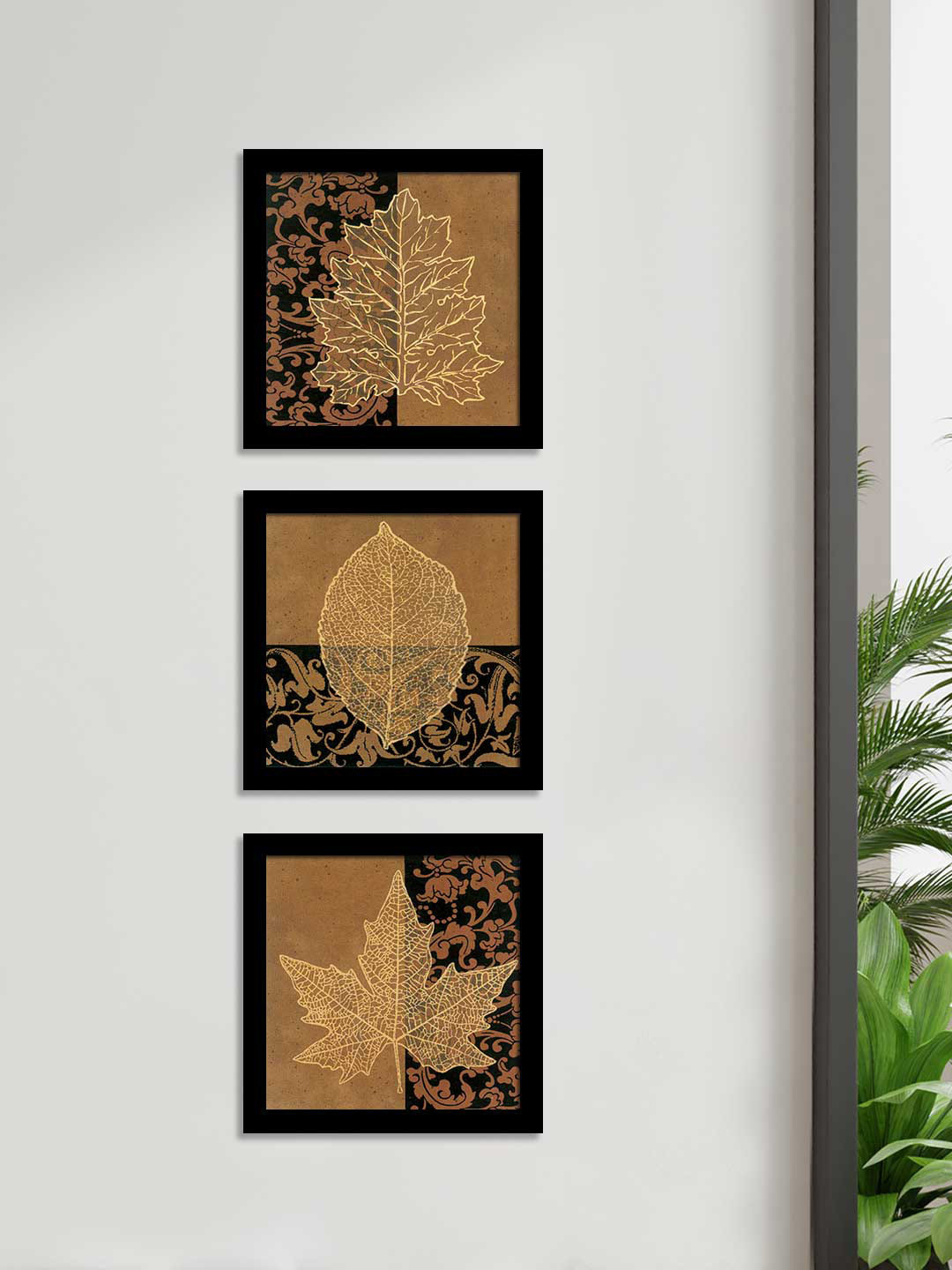 Buy Art Street Set Of 3 Brown Bloom Wall Paintings Wall Art for