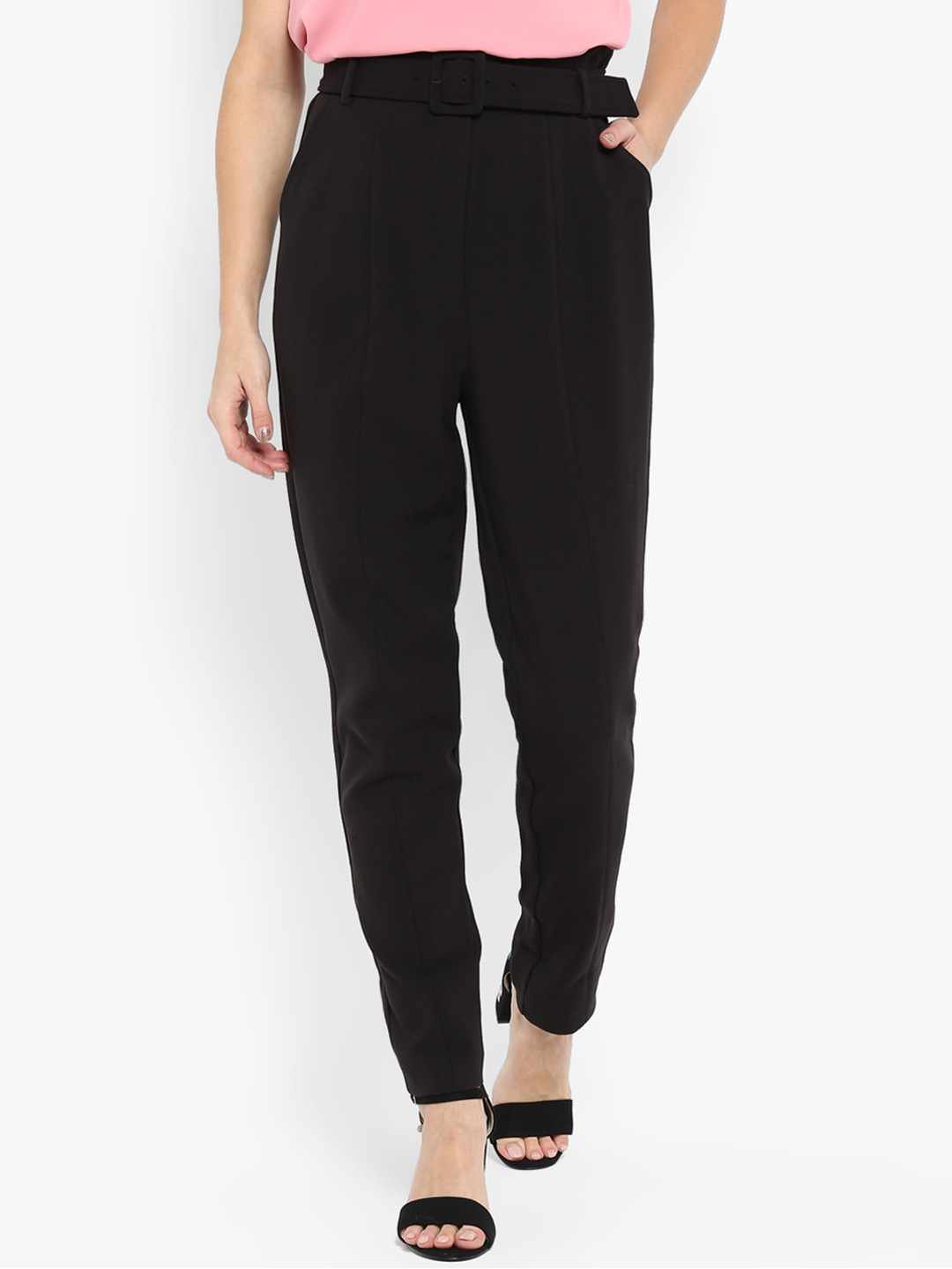 Buy Forever New Women Black Slim Tapered Fit Solid Peg Trousers