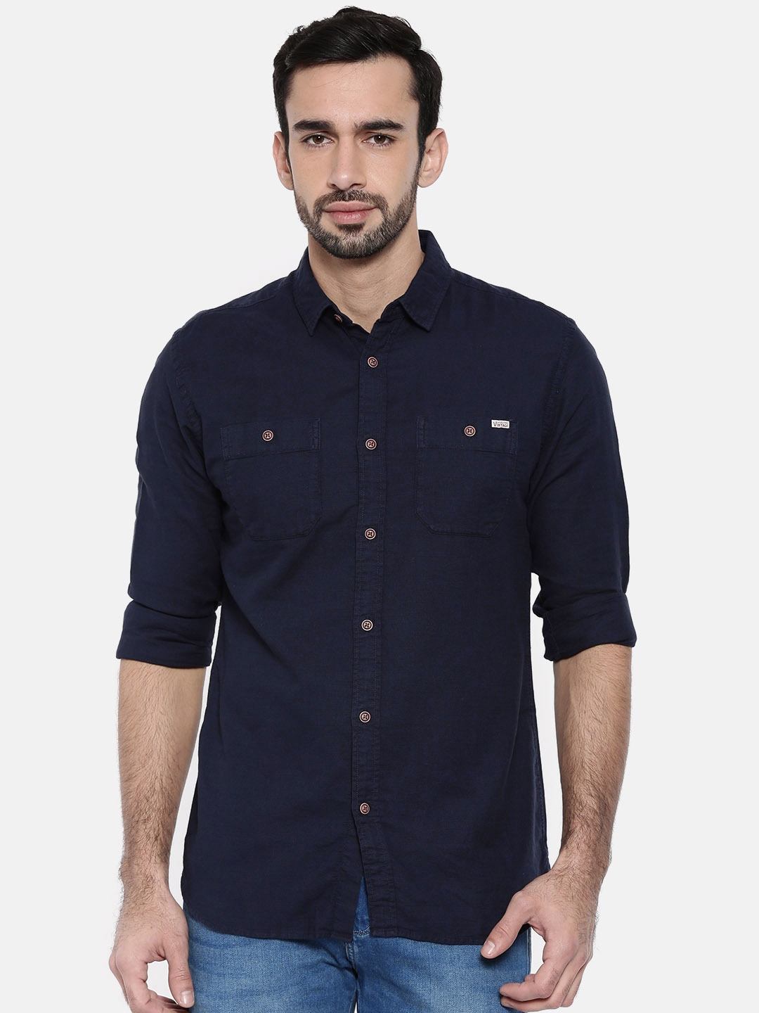 Buy Jack & Jones Men Navy Slim Fit Solid Casual Shirt - Shirts for Men ...