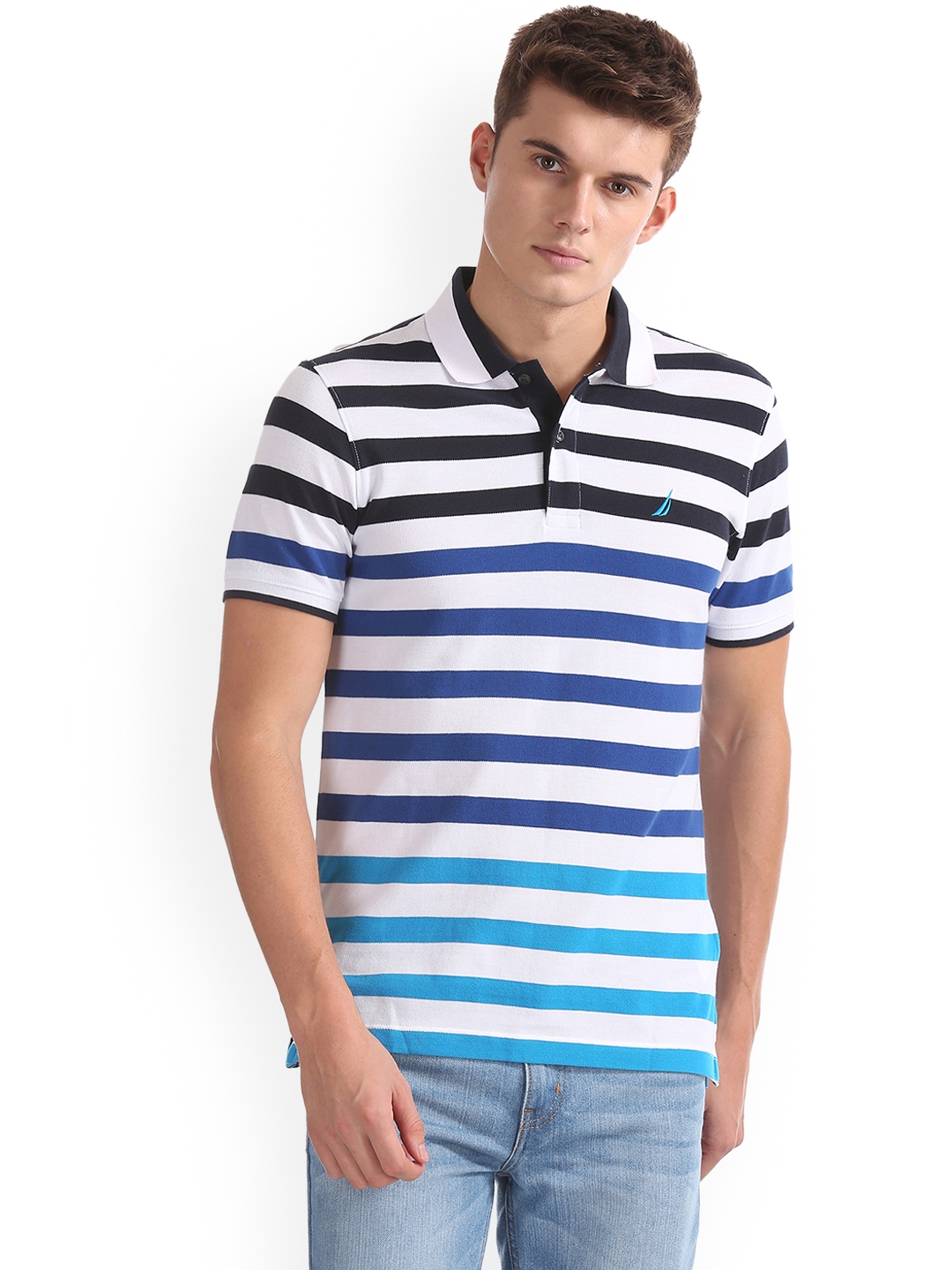 Buy Nautica Men White Striped Polo Collar Pure Cotton T Shirt - Tshirts ...