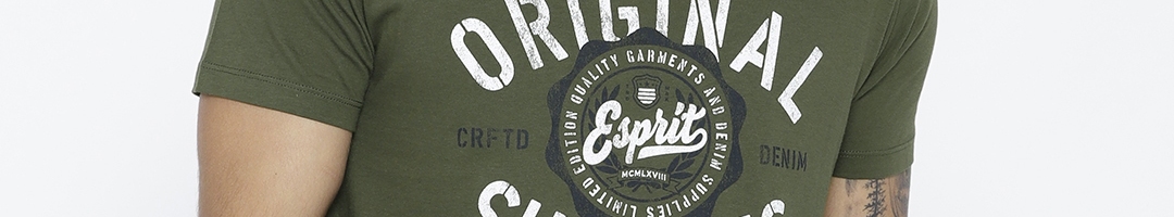 Buy ESPRIT Men Olive Green Printed Round Neck T Shirt - Tshirts for Men ...