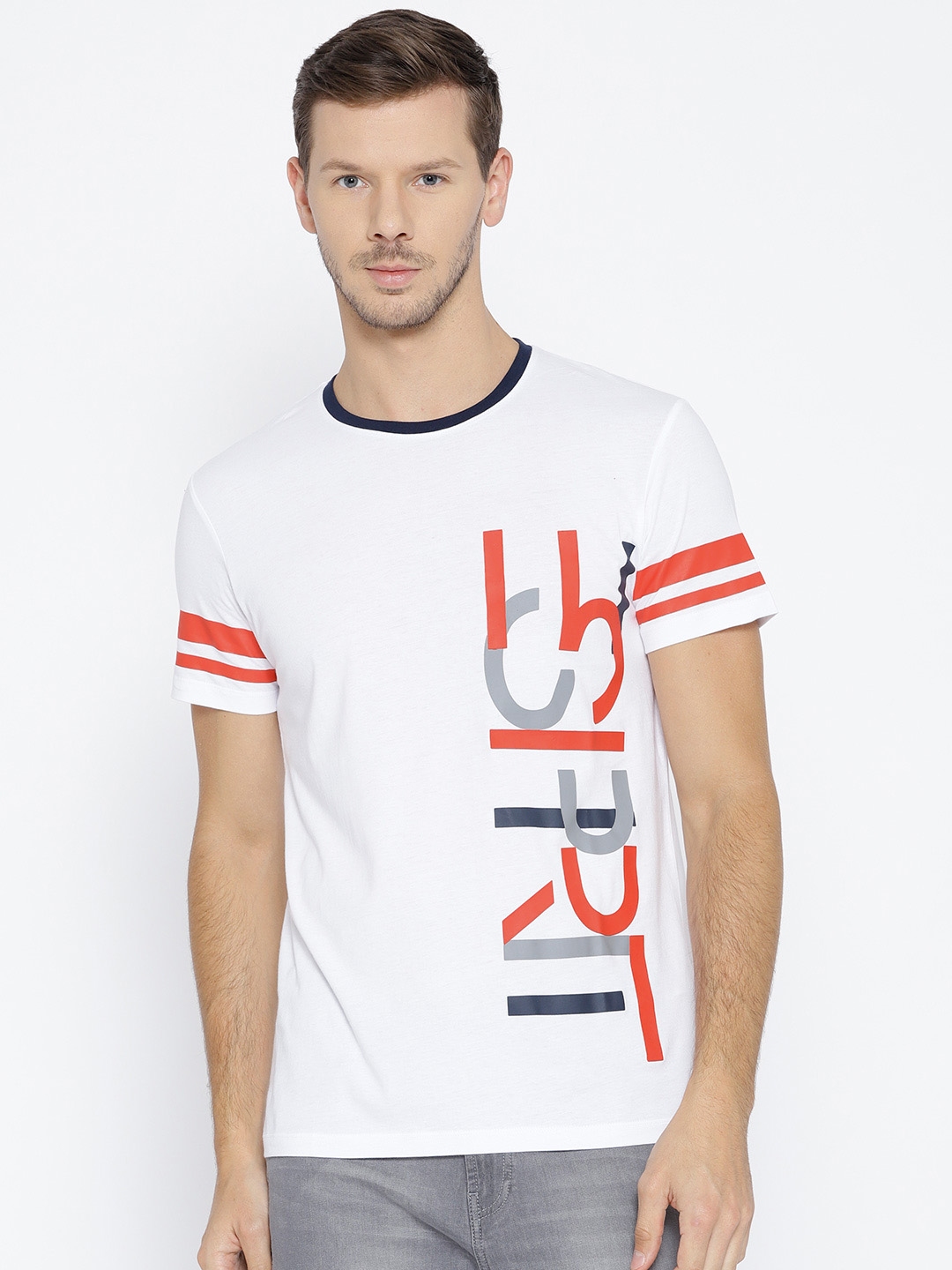 Buy ESPRIT Men White Printed Round Neck Pure Cotton T Shirt - Tshirts ...