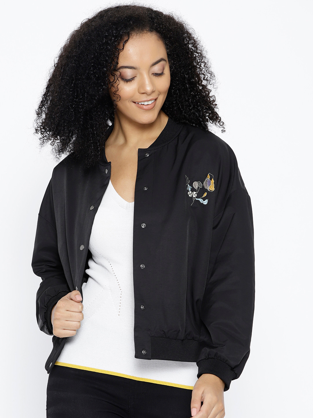 Buy ESPRIT Women Black Solid Bomber Jacket Jackets for Women 7435793