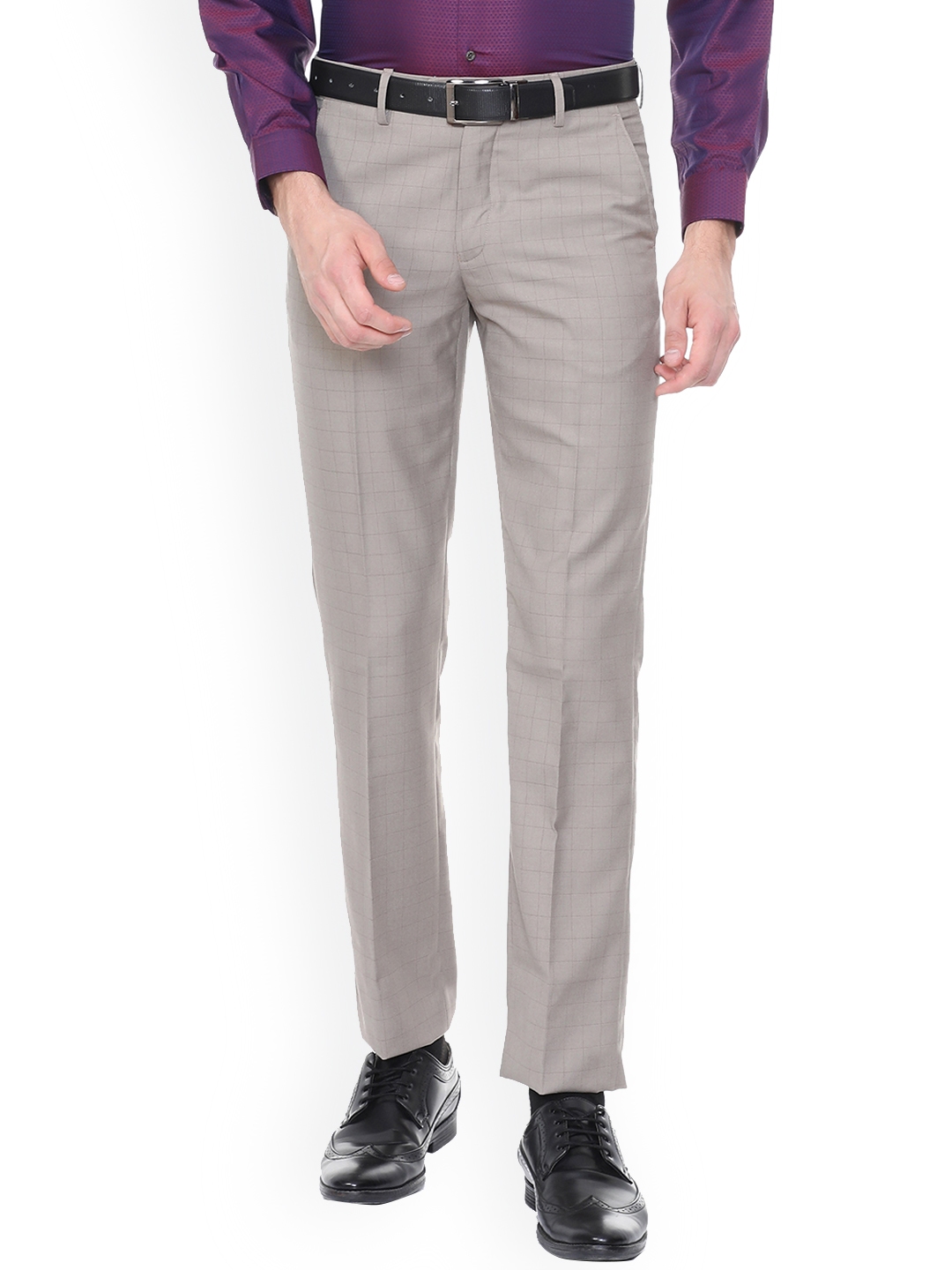 Buy Van Heusen Men Grey Slim Fit Checked Formal Trousers - Trousers for ...