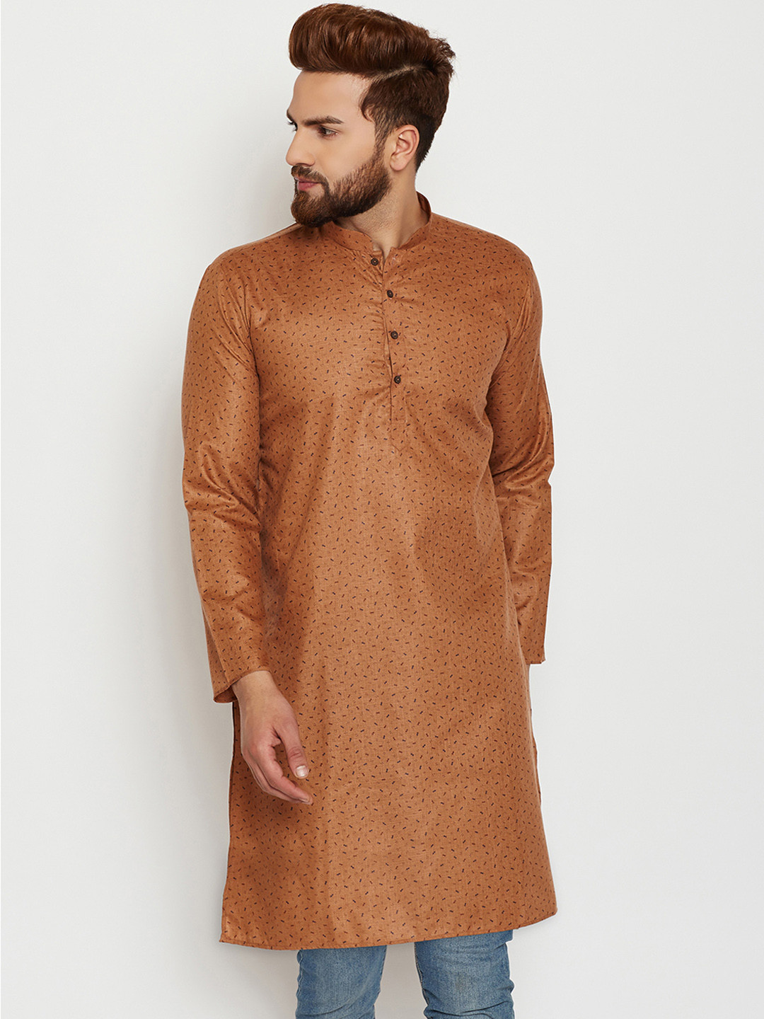 Buy SOJANYA Men Brown Printed Straight Kurta Kurtas for Men 7436709