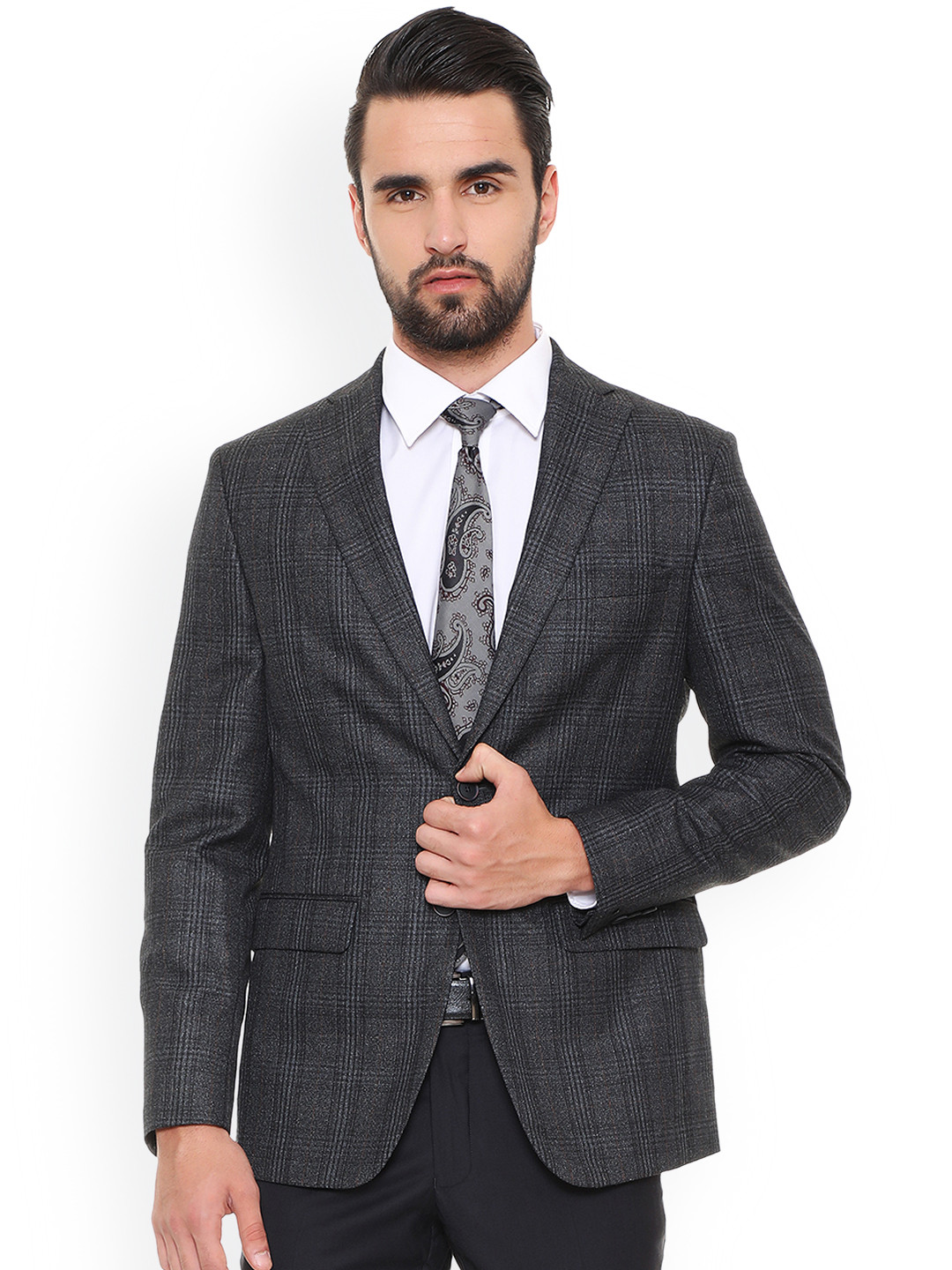 Buy Peter England Elite Men Grey Single Breasted Blazer Blazers for