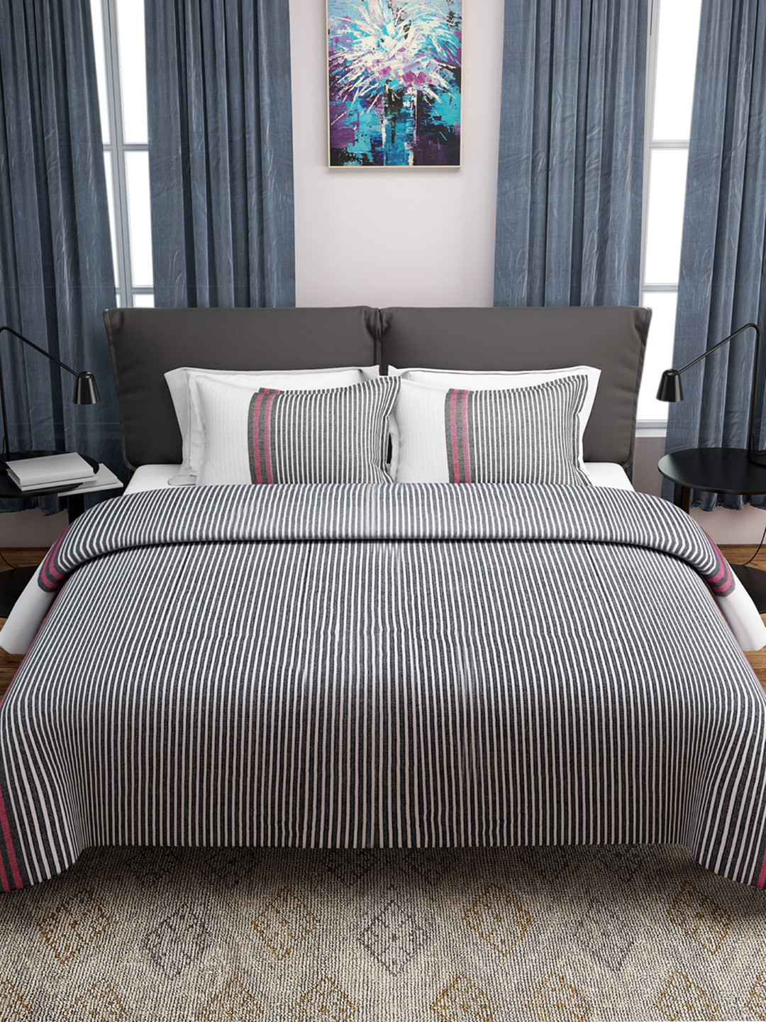 Buy ROMEE Black & White Cotton Striped Double Bed Cover - Bed Covers ...