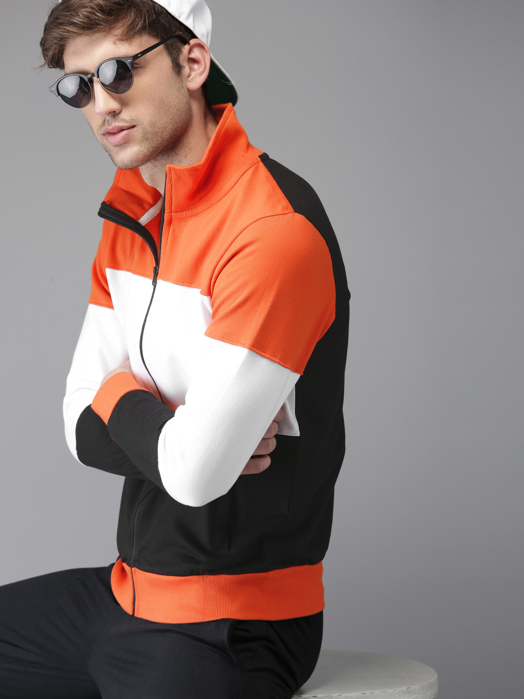 Buy HERE&NOW Men Orange & White Colourblocked Sweatshirt Sweatshirts