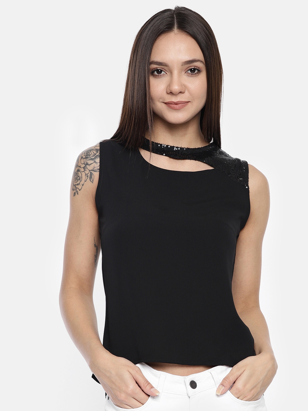 Buy OPt Women Black Embellished Top - Tops for Women 7444521 | Myntra