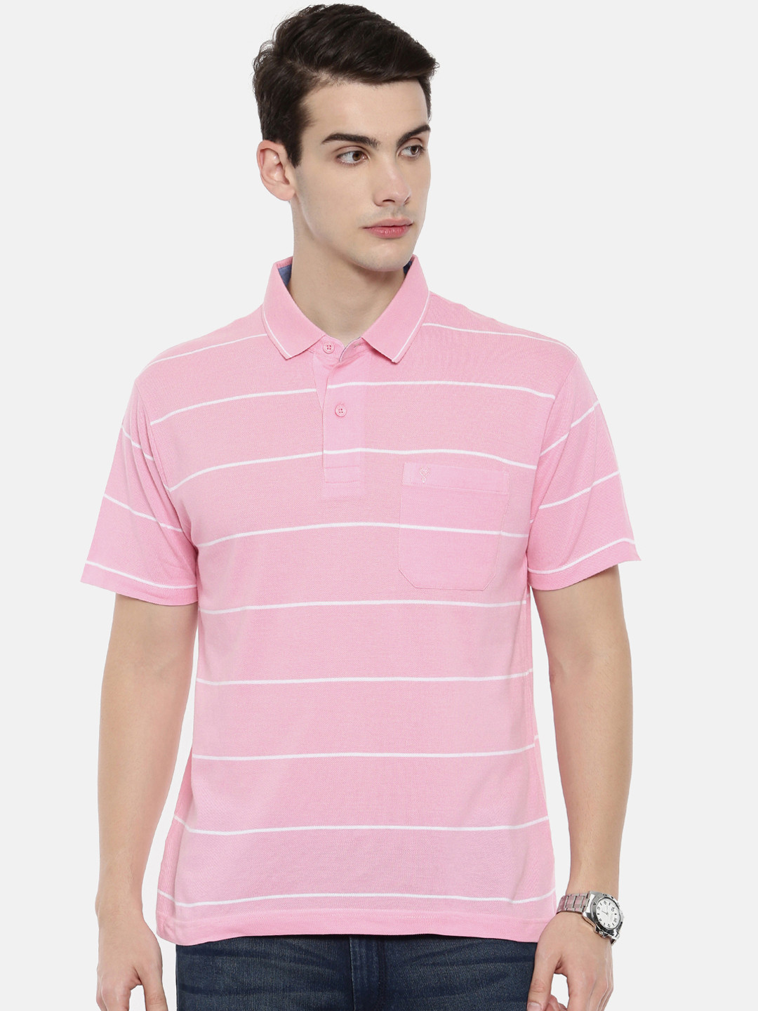 Buy Classic Polo Men Pink Striped Polo Collar T Shirt Tshirts for Men 7445576 Myntra