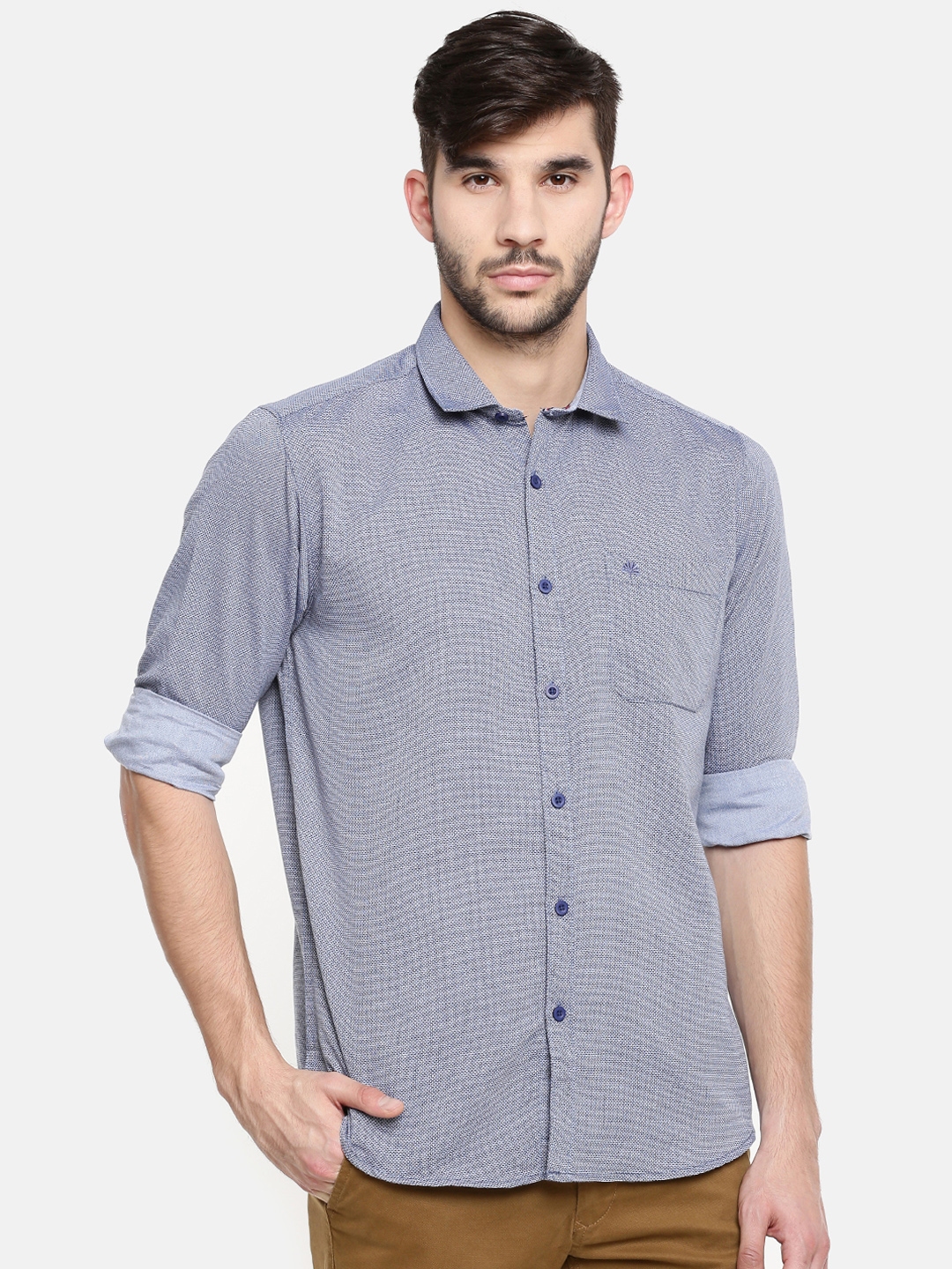 Buy Chennis Men Navy Blue Slim Fit Self Design Casual Shirt - Shirts ...