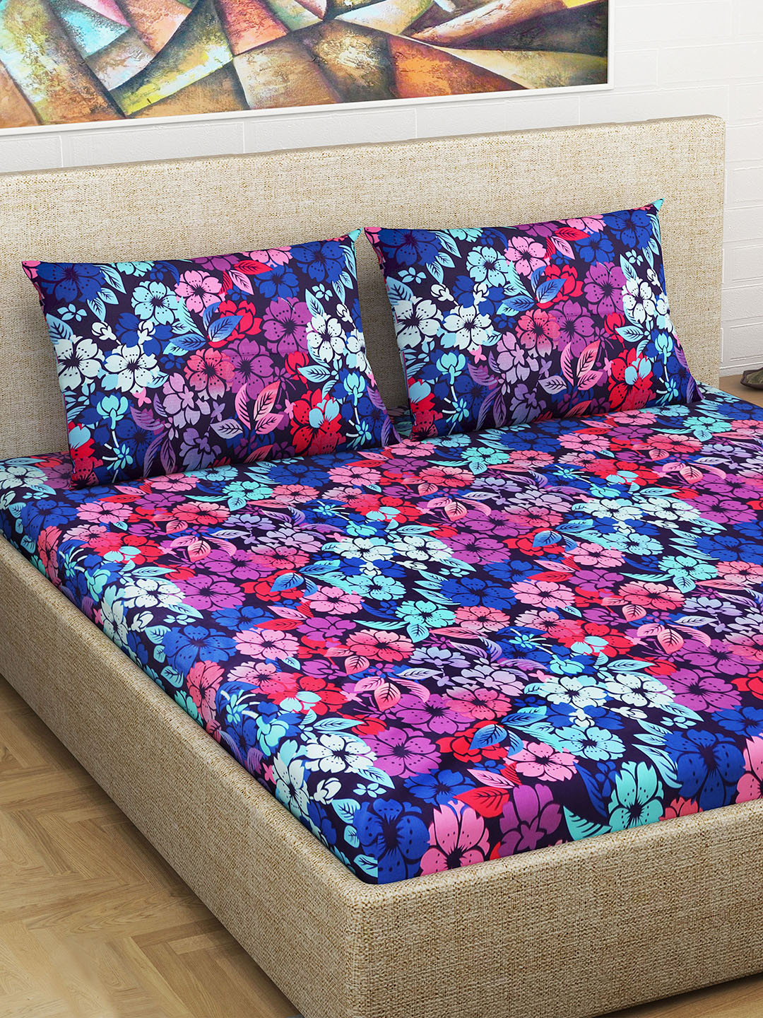 Buy Divine Casa Multicoloured Floral Flat 180 TC Cotton 1 Extra Large