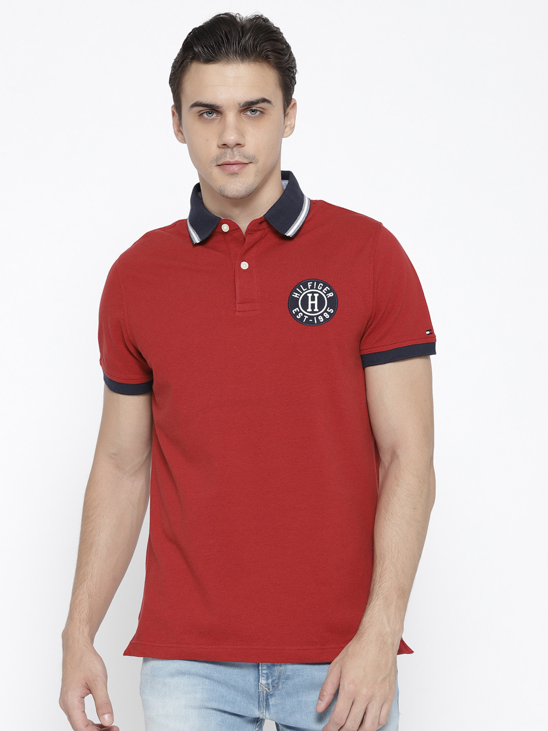 Buy Tommy Hilfiger Men Red Solid Polo Collar T Shirt Tshirts for Men