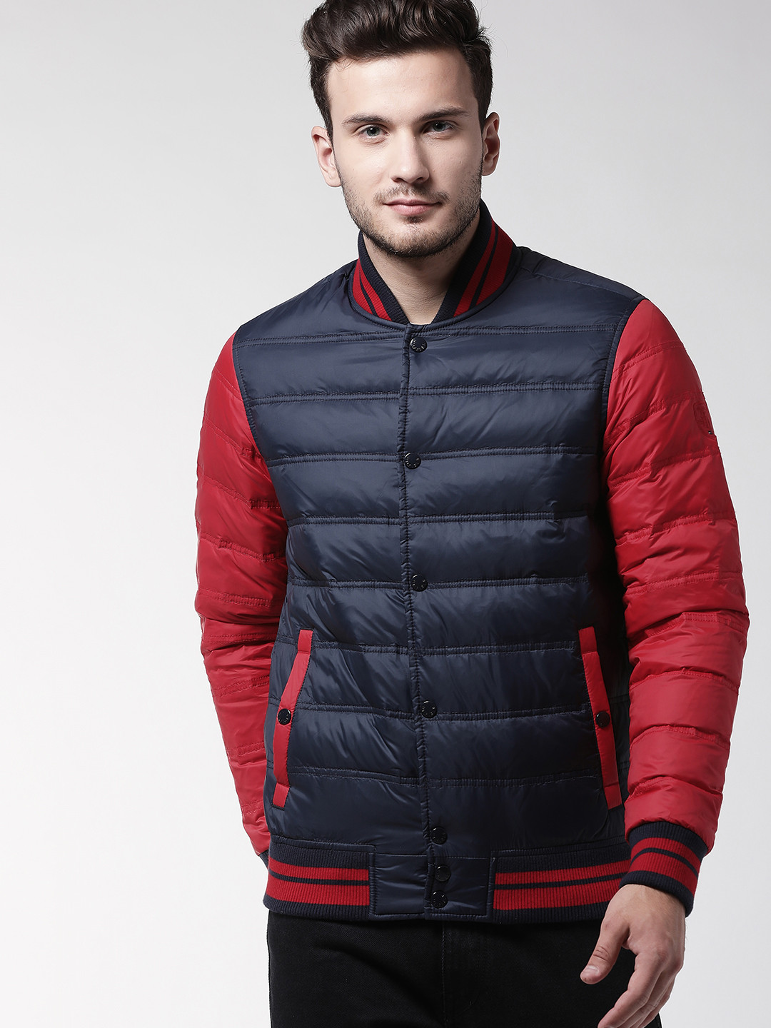 Buy Tommy Hilfiger Men Navy Blue Solid Varsity Jacket Jackets for Men