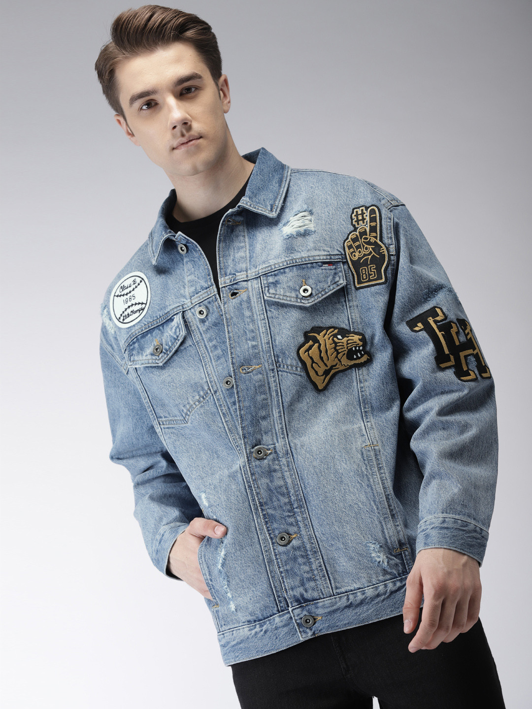 Buy Tommy Hilfiger Men Blue Faded Distressed Denim Jacket Jackets for