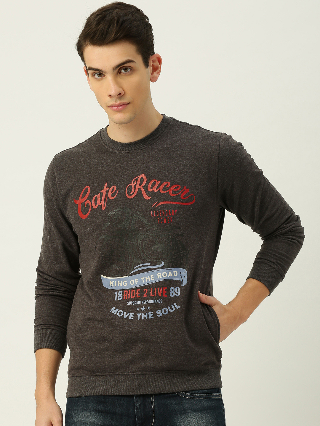 Buy Peter England Men Grey Printed Sweatshirt Sweatshirts for Men