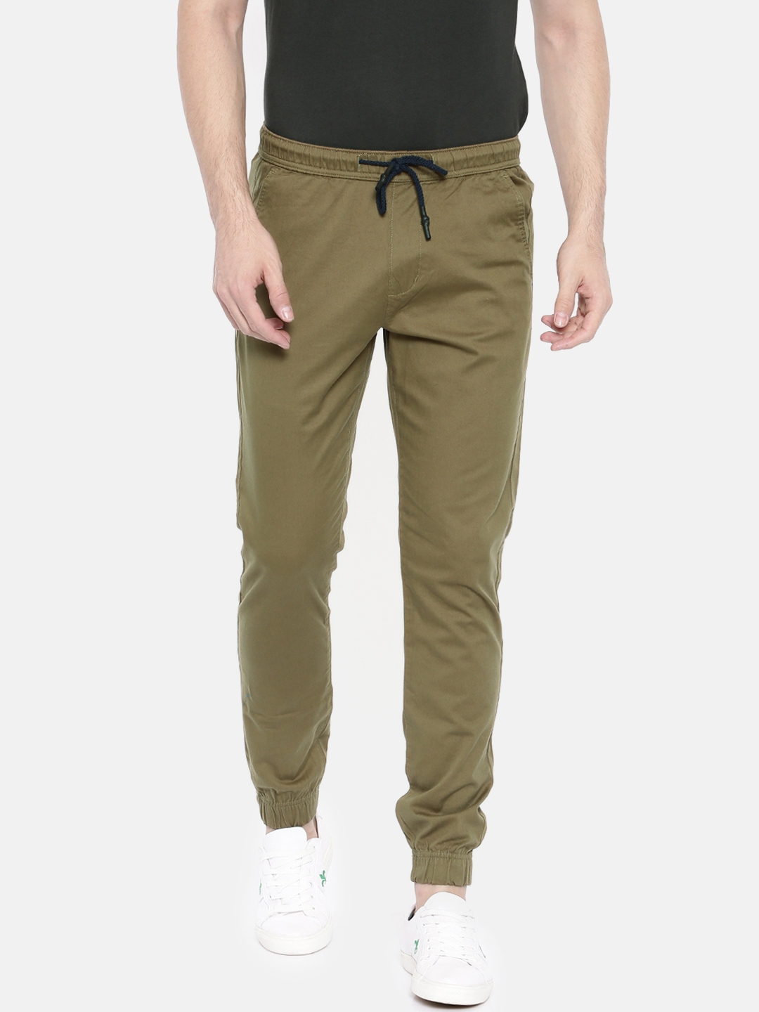 Buy The Indian Garage Co Men Khaki Slim Fit Solid Joggers - Trousers ...