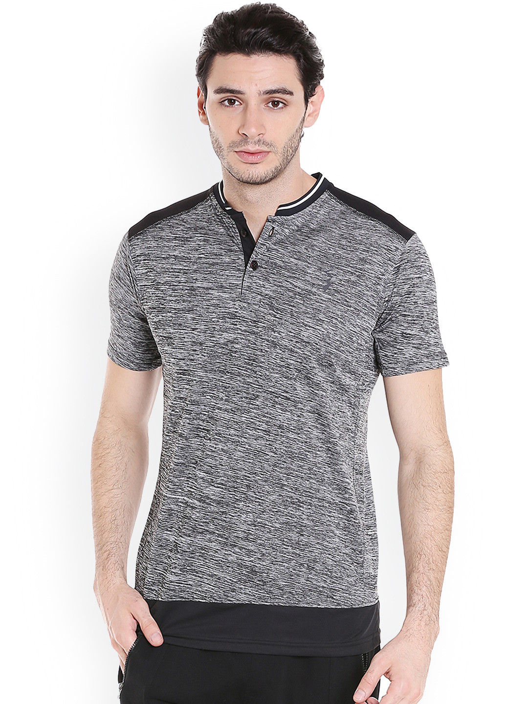 Download Buy Campus Sutra Men Grey Melange Solid Mandarin Collar T ...