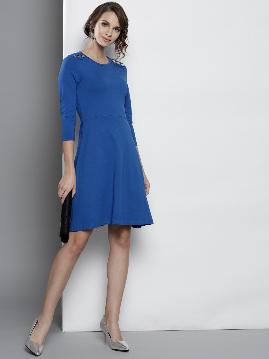 Buy DOROTHY PERKINS Women Blue Solid Fit And Flare Dress Dresses for