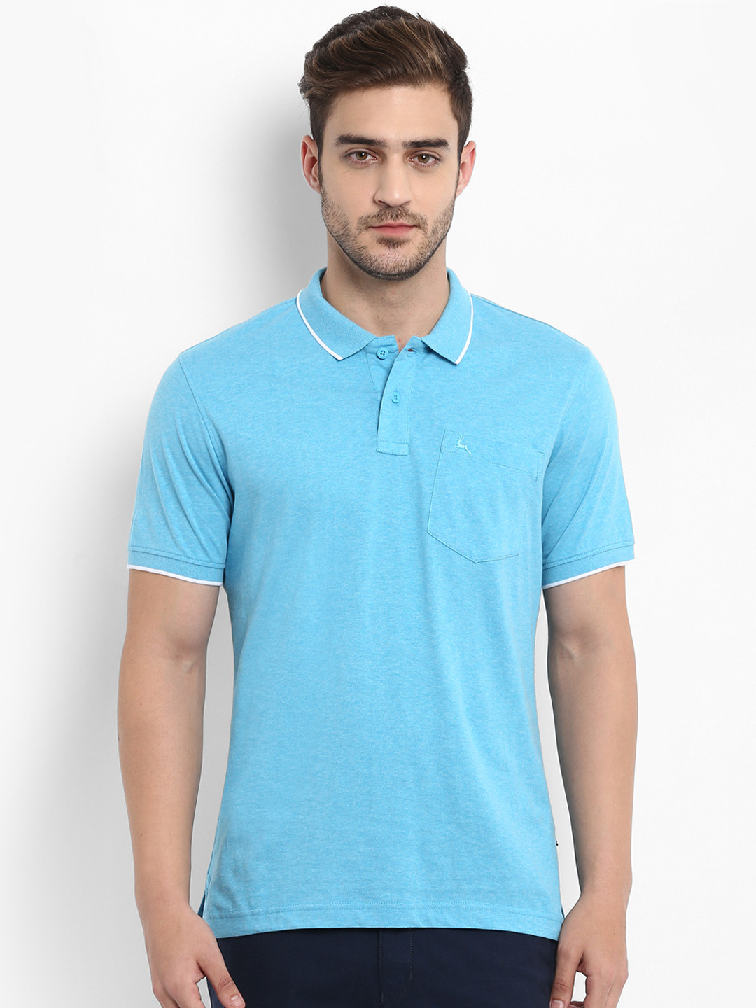 Buy Parx Men Blue Solid Polo Collar Pure Cotton T Shirt - Tshirts for ...