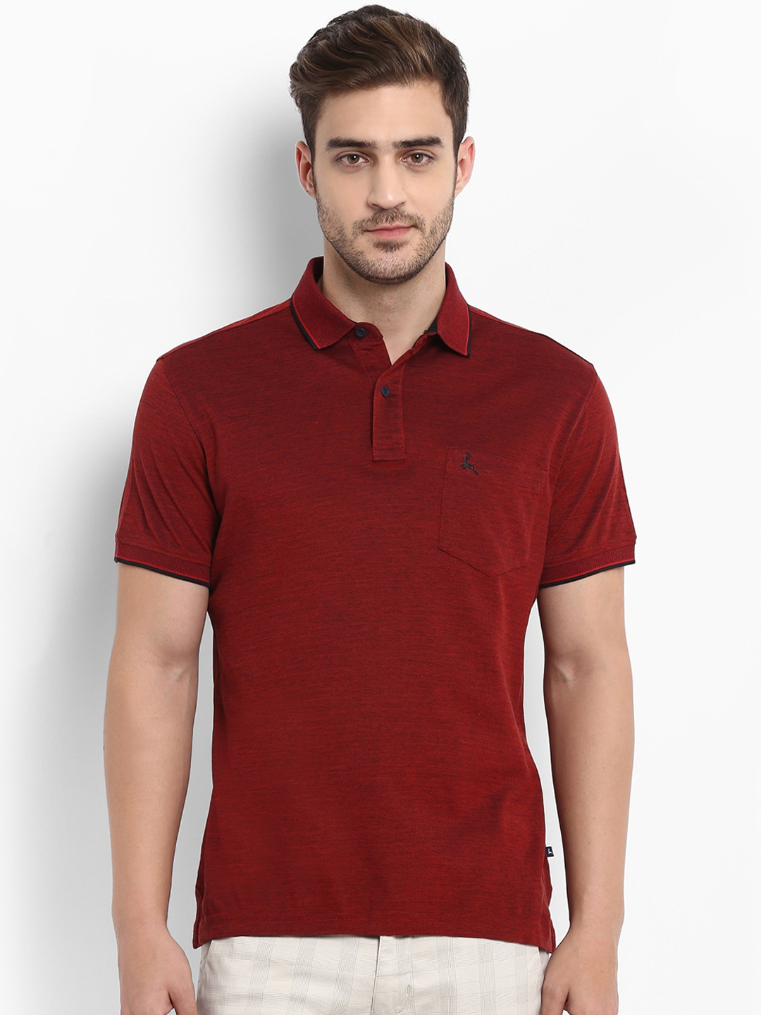 Buy Parx Men Maroon Self Design Polo Collar T Shirt - Tshirts for Men ...