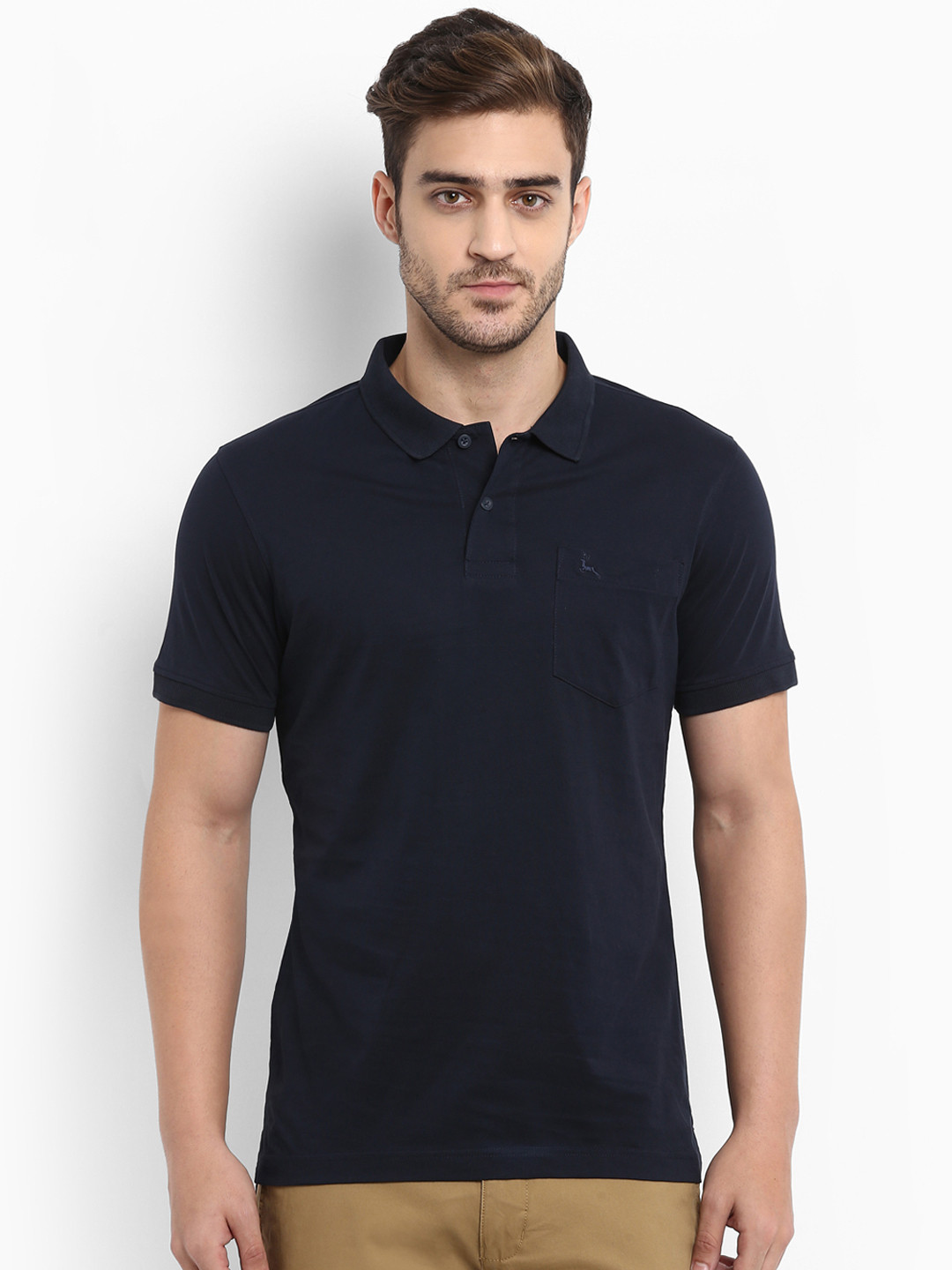 Buy Parx Men Navy Blue Solid Polo Collar Pure Cotton T Shirt - Tshirts ...