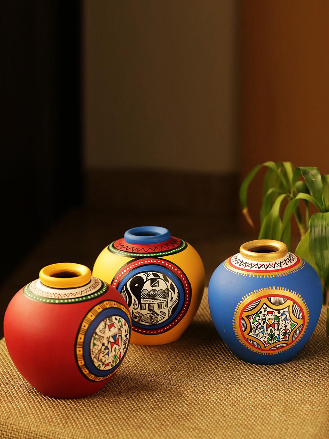 Buy ExclusiveLane Set Of 3 Terracotta Hand Painted Vases Vases for