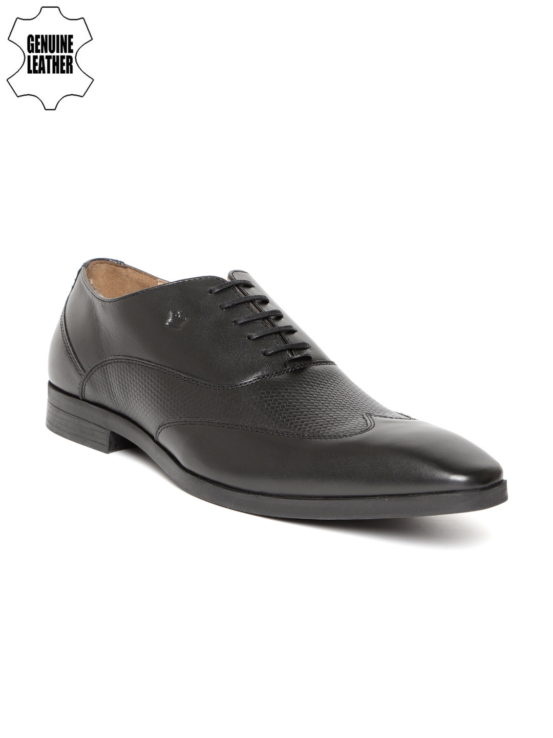Buy Louis Philippe Men Black Genuine Leather Textured Formal Oxfords ...