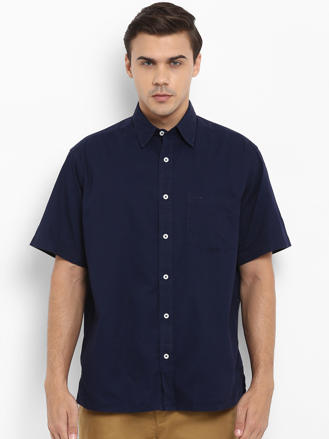 Buy ColorPlus Men Navy Blue Regular Fit Solid Casual Shirt - Shirts for ...