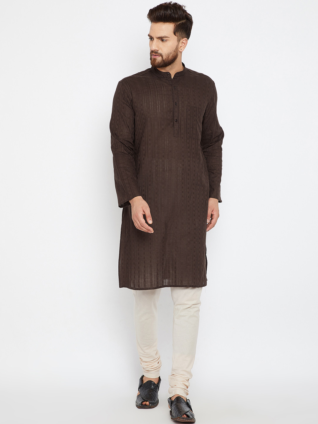 Buy Even Men Brown Woven Design Straight Kurta Kurtas for Men 7463348