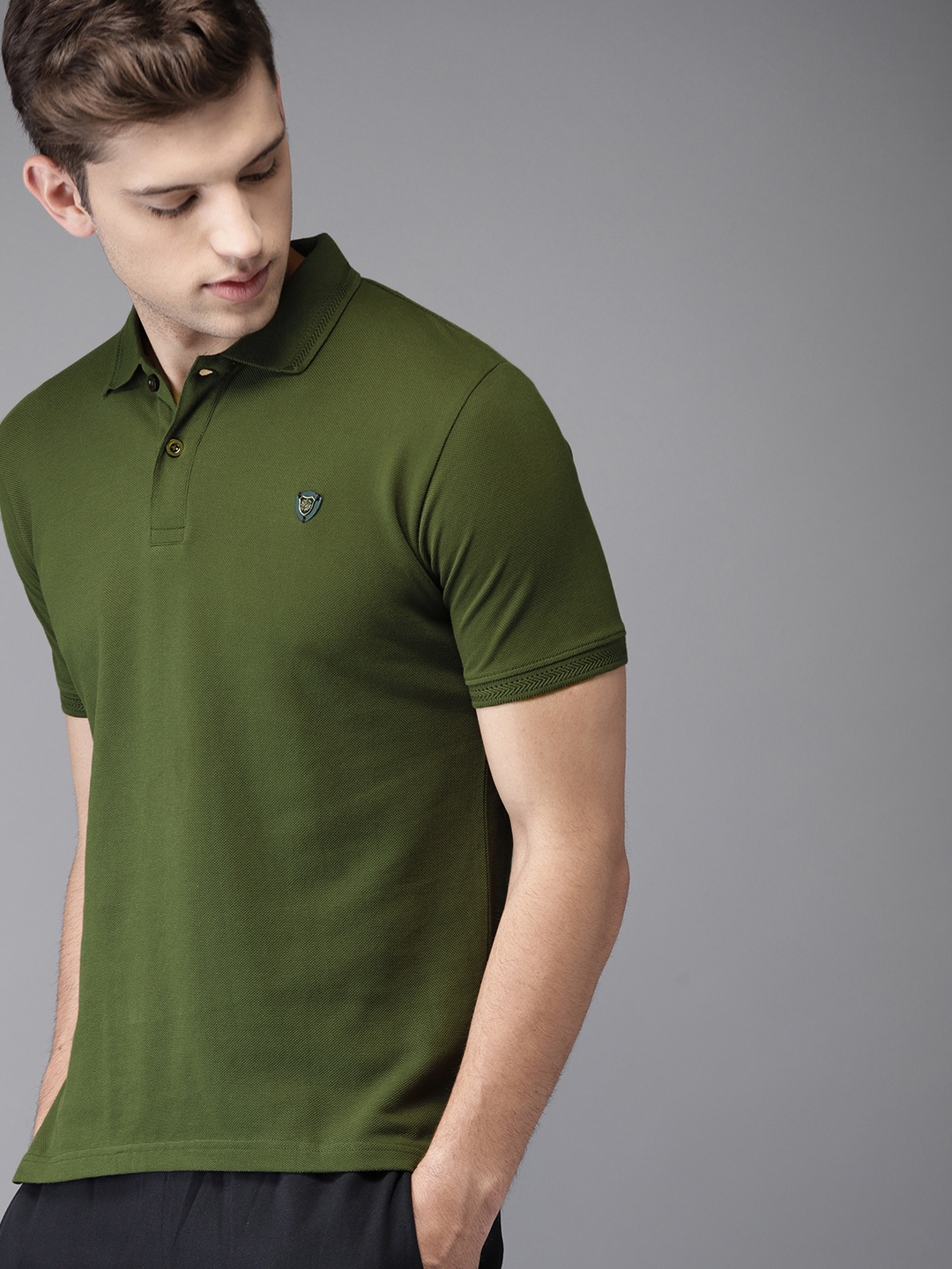 Buy ELABORADO Men Olive Green Solid Polo Collar Pure Cotton T Shirt ...