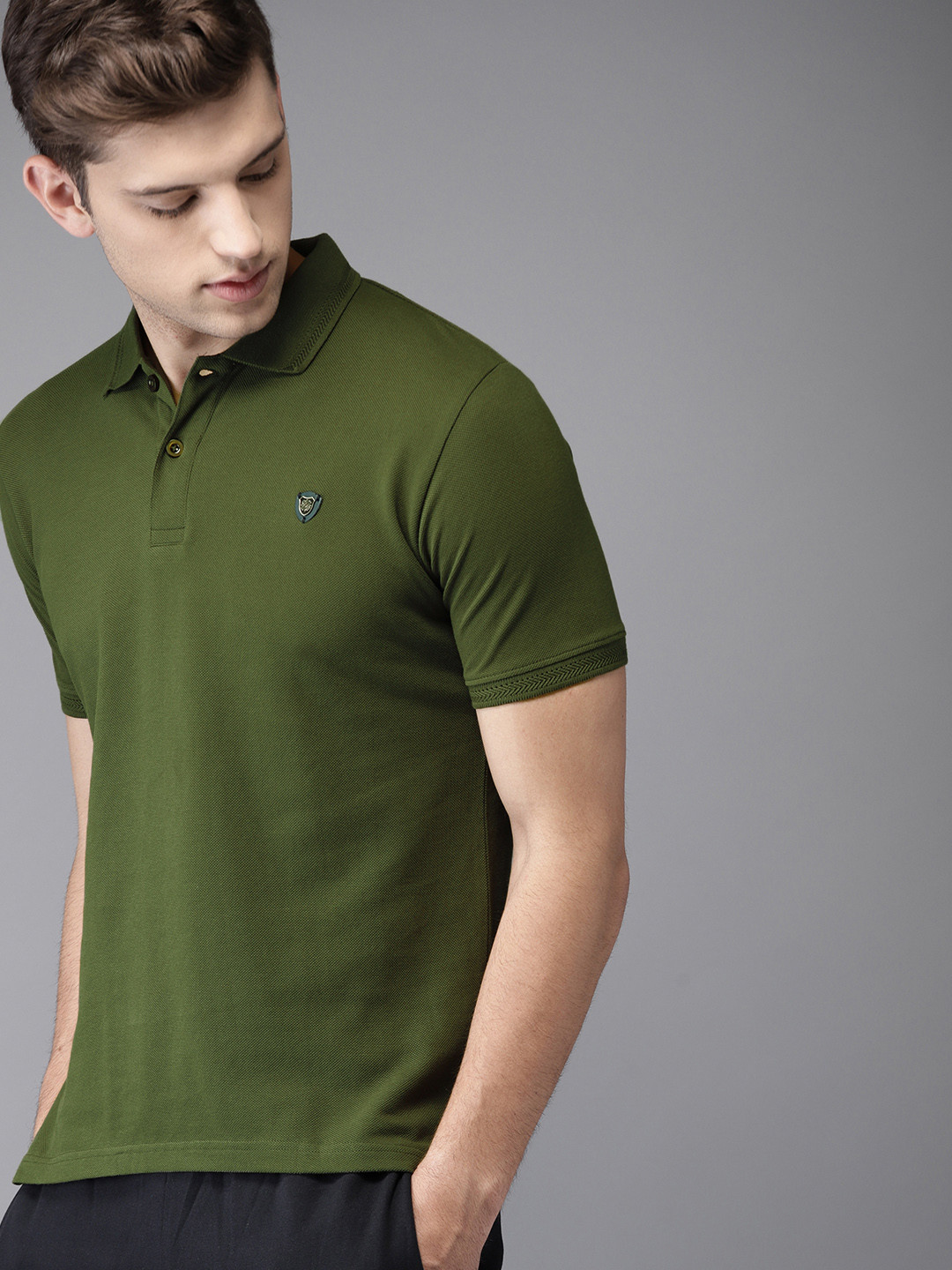 Buy ELABORADO Men Olive Green Solid Polo Collar Pure Cotton T Shirt