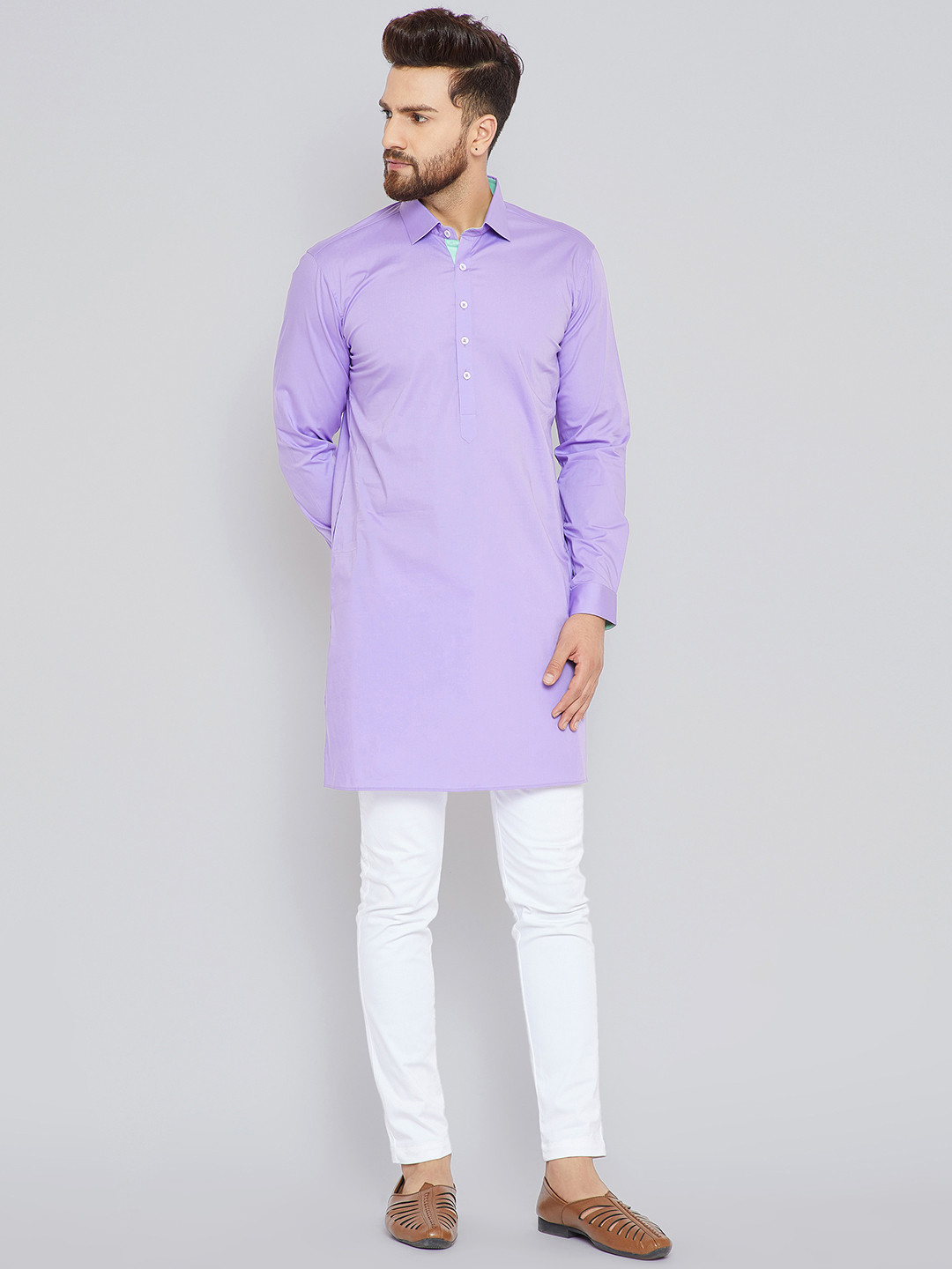 See Designs Kurta da uomo a maniche lunghe con spacco laterale in