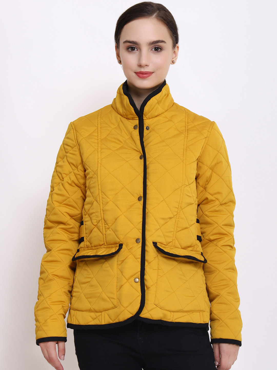 Buy PURYS Women Mustard Solid Quilted Jacket Jackets for Women