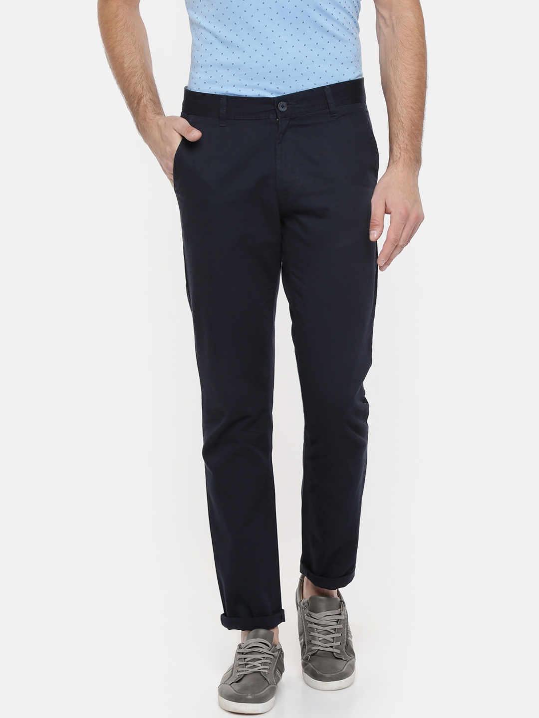 Buy Spiritus By Pantaloons Men Navy Blue Slim Fit Solid Regular ...