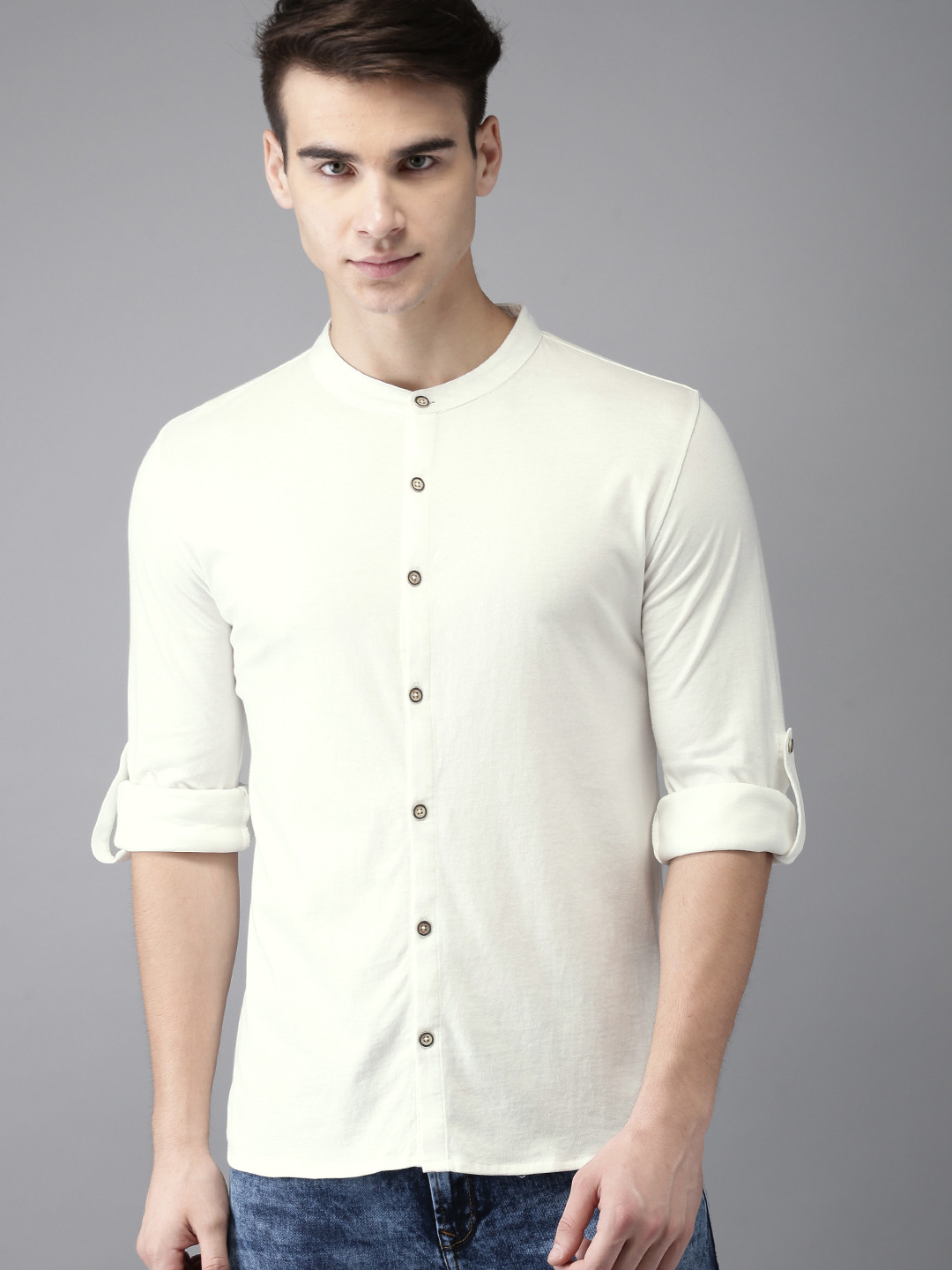 Men's Textured Off-White Regular Fit Casual Shirt