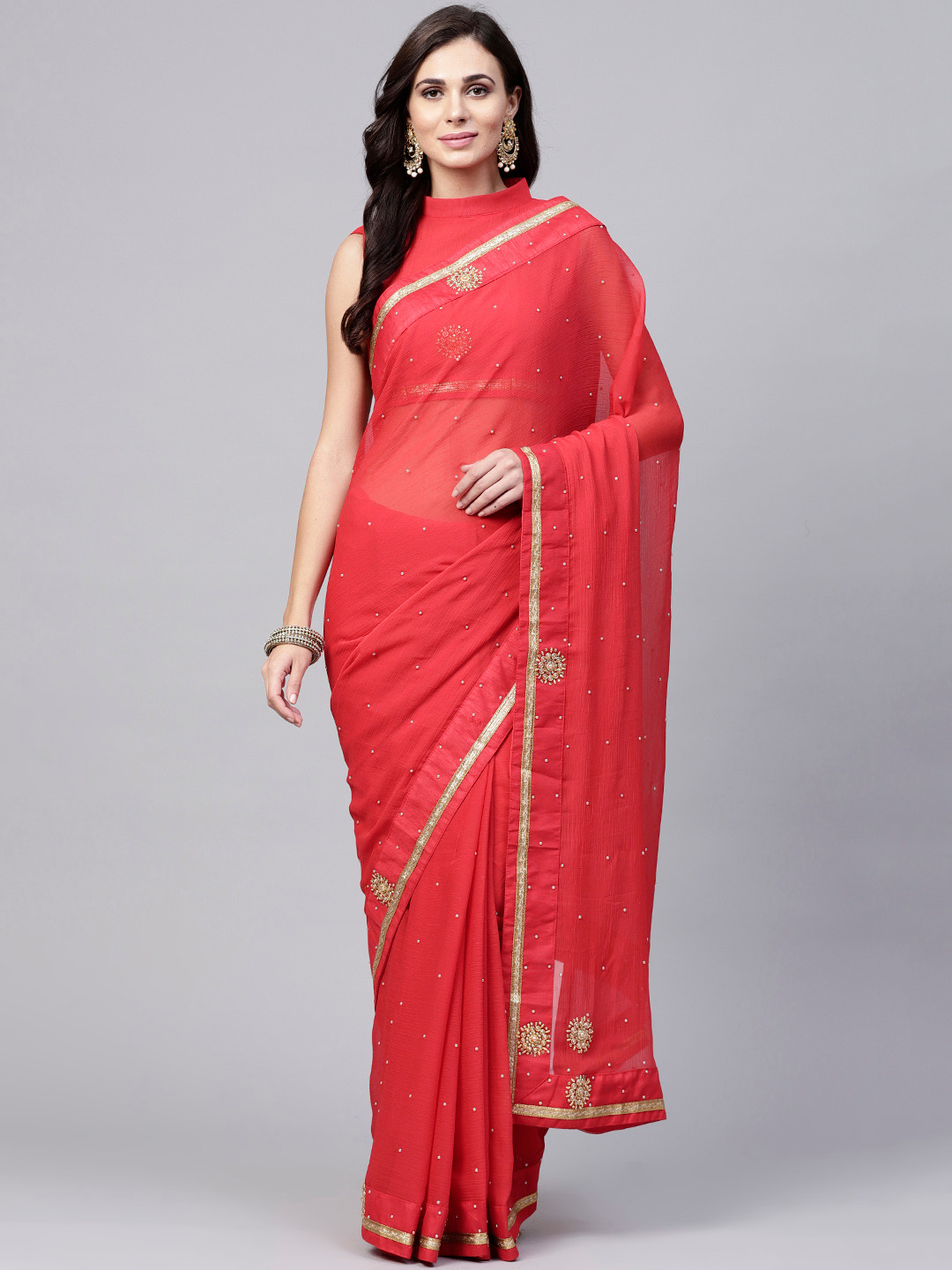 Buy Saree Mall Red Embellished Saree Sarees for Women 7470897 Myntra
