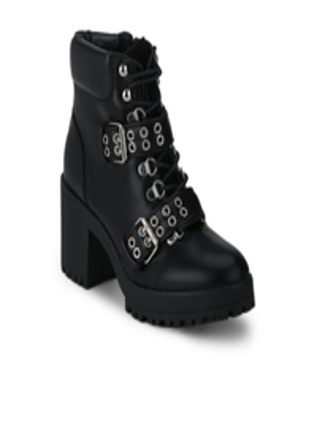Buy Truffle Collection Women Black & Silver Toned Embellished Heeled ...