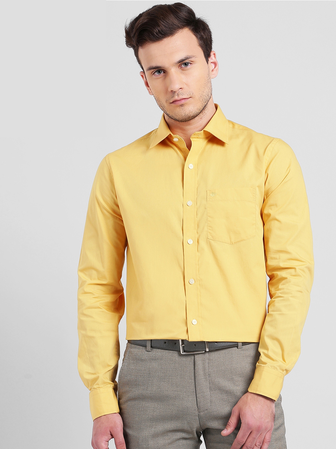Buy COBB Men Yellow Slim Fit Solid Formal Shirt - Shirts for Men ...