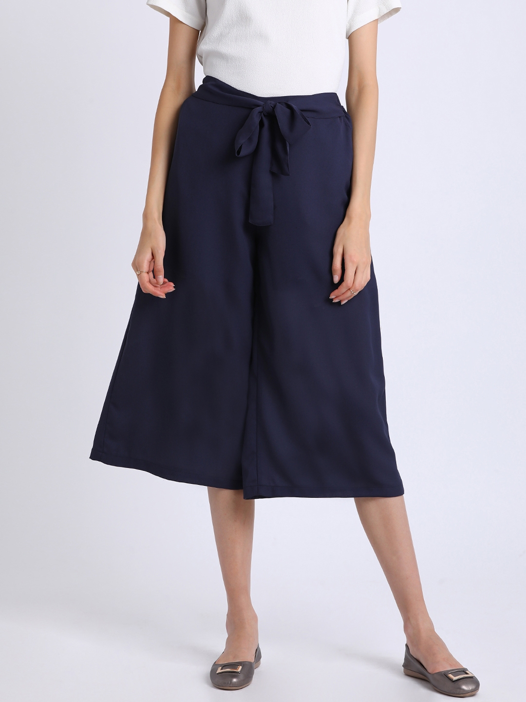 Buy Besiva Women Navy Blue Regular Fit Solid Culottes - Trousers for ...