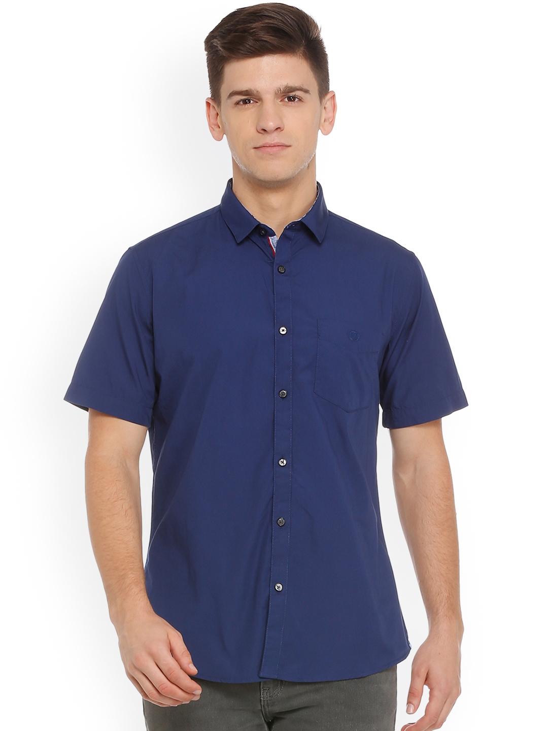 Buy Van Heusen Sport Men Navy Blue Slim Fit Solid Casual Shirt - Shirts ...