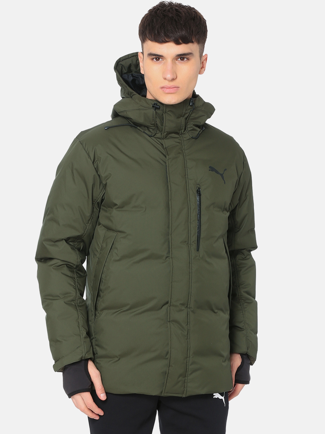Buy Puma Men Olive Green Solid StormCell Hooded Padded Jacket - Jackets ...