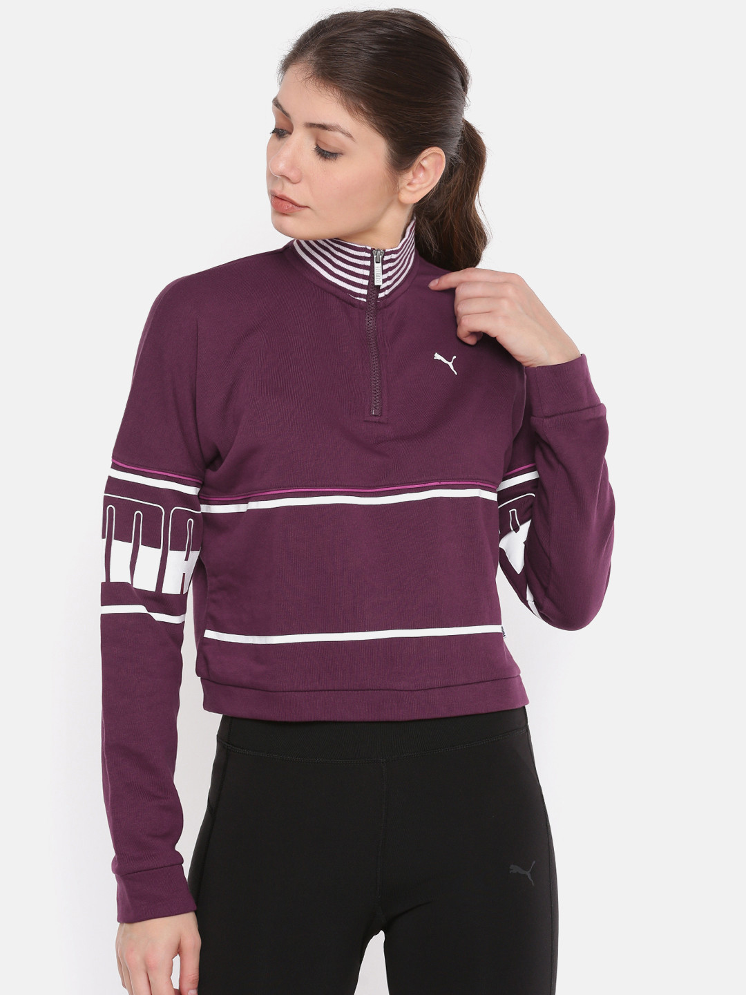 Buy Puma Women Burgundy Relaxed Fit Solid REBEL Turtleneck TR ...