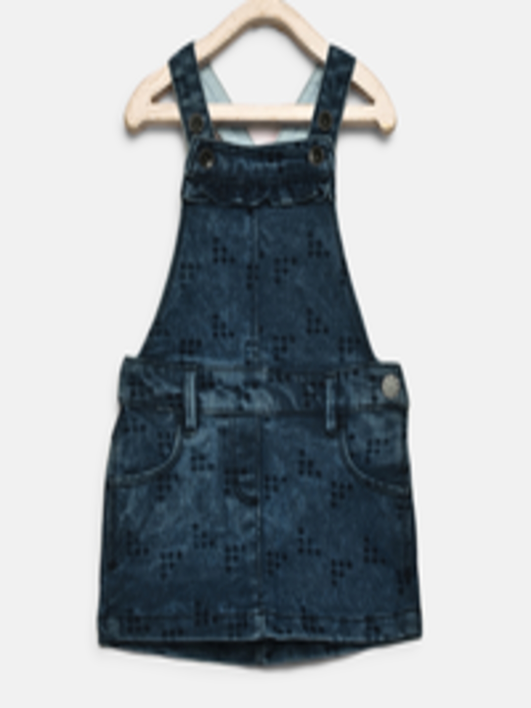 Buy United Colors Of Benetton Girls Navy Blue Printed Denim Pinafore ...