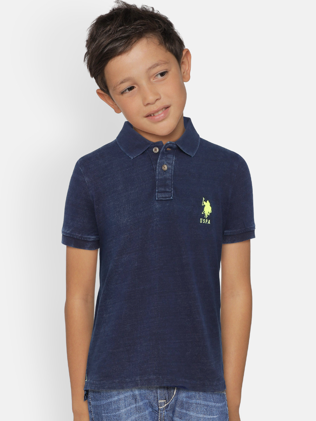 Buy U.S. Polo Assn. Kids Boys Navy Blue Solid Polo Collar Pure Cotton T