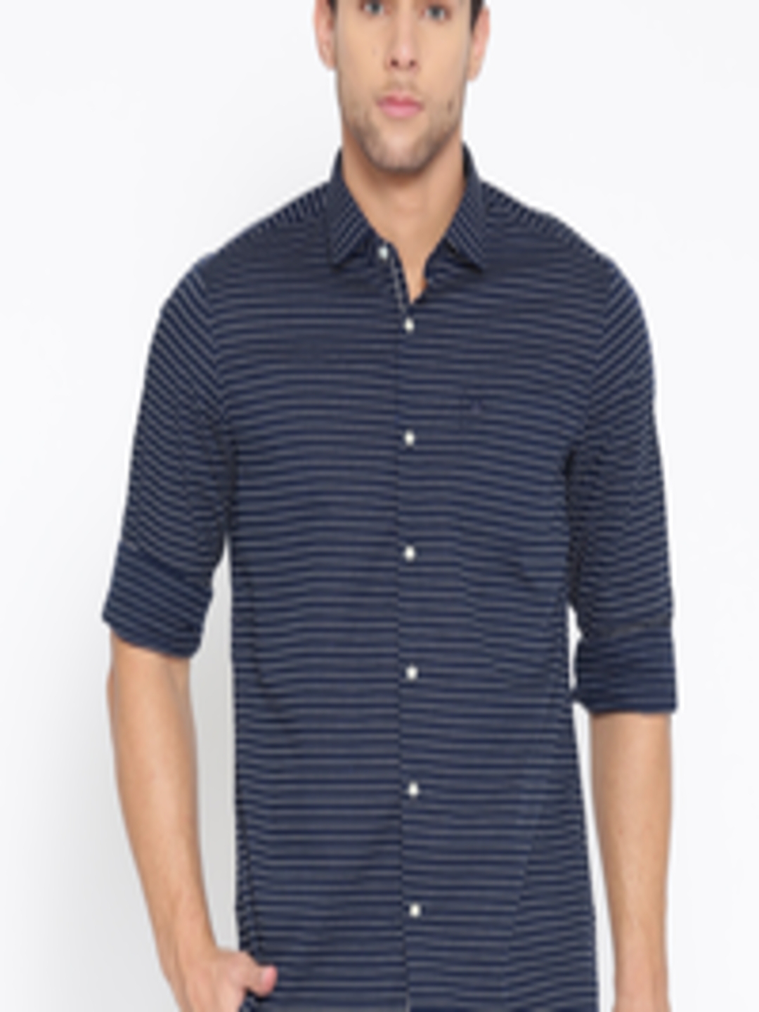 Buy Blackberrys Men Navy Blue Slim Fit Striped Casual Shirt - Shirts ...