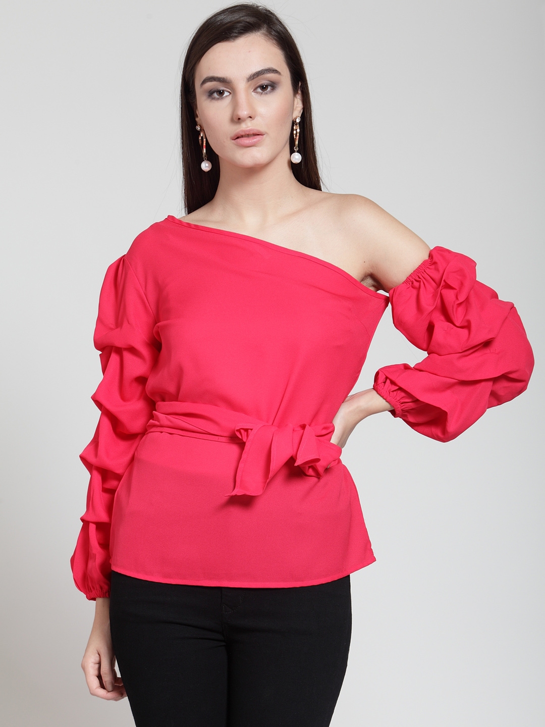Buy PlusS Women Pink Solid Cinched Waist Top - Tops for Women 7482294 ...