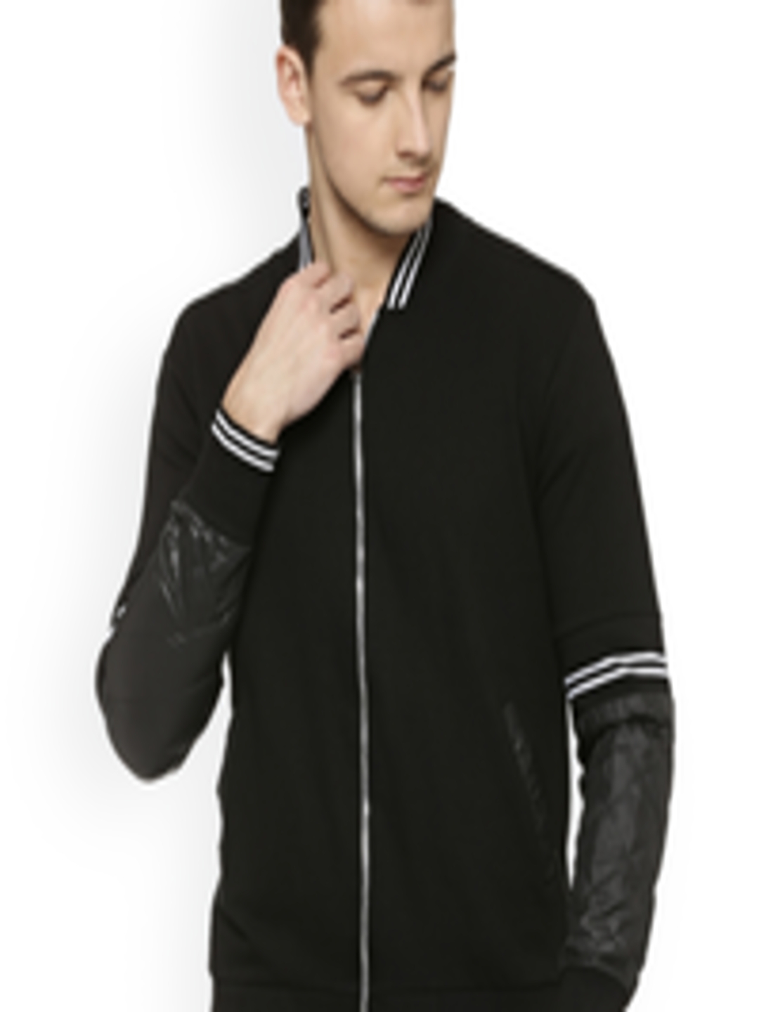 Buy Campus Sutra Men Black Solid Varsity Jacket - Jackets for Men ...