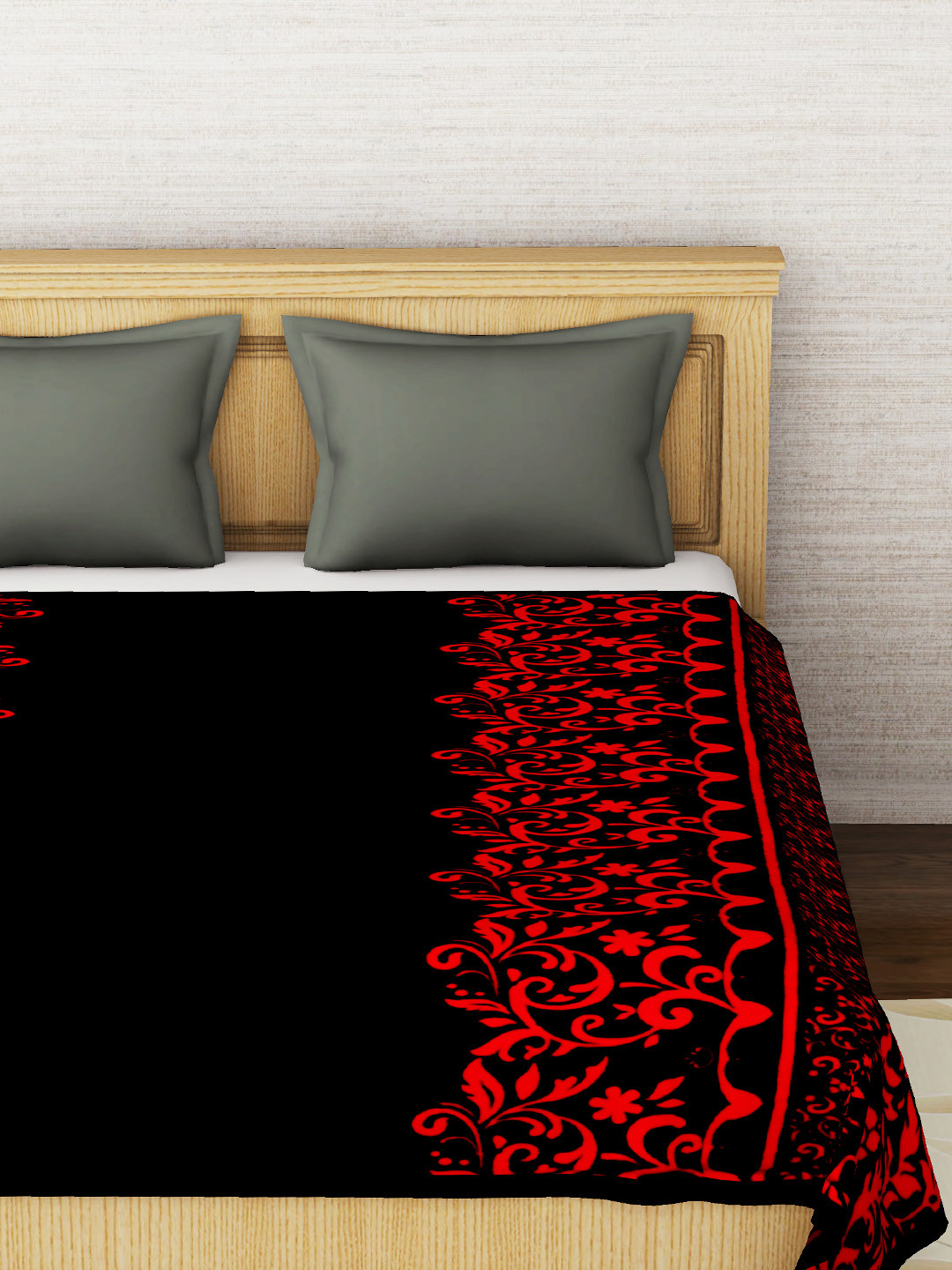 Buy Storyhome Black & Red Floral Mild Winter 350 GSM Double Bed