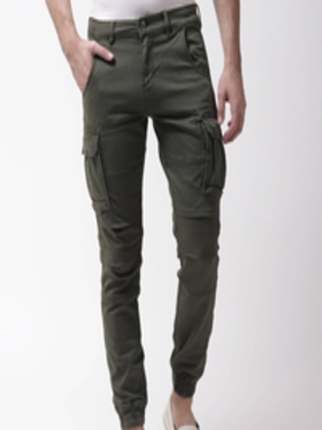 Buy GAS Men Olive Green Bob Gym Skinny Fit Solid Cargo Joggers ...